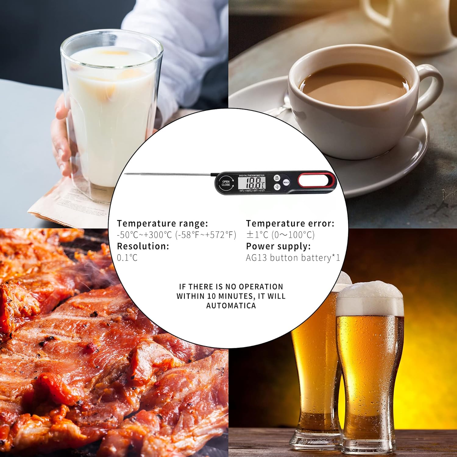 review DOGNLING B1008 Digital Meat Thermometer Suitable for Meat Kitchen Cooking Baking Food Candy BBQ Thermometer (Black)