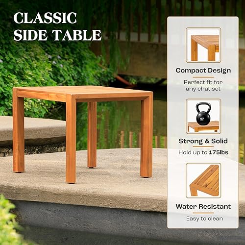 Miniatura 7 de IDZO Juego de 3 piezas naturales para patio bistró con sillas plegables de peso de 400 libras, una mesa de estante de 220 libras, hecha de madera de