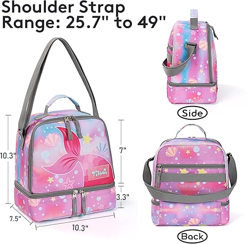Miniatura 3 de Tilami Bolsas de almuerzo aisladas con correa ajustable, bolsas enfriadoras resistentes al agua, bolsas Bento para niños pequeños, cola rosa