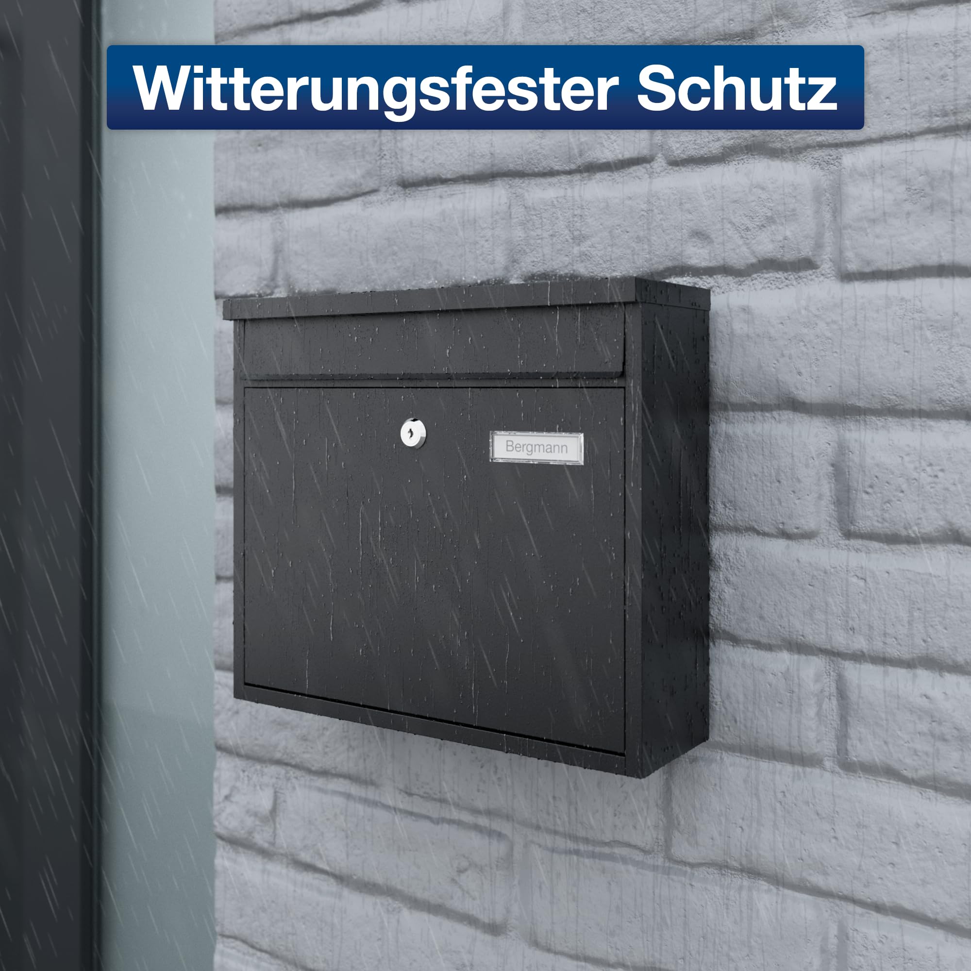 BASI Briefkasten 6er Set | Wandbriefkasten aus Stahl | Farbe Anthrazit Matt | mit Namensschild | Zylinderschloss mit 2 Schlüssel | inkl. Befestigungsmaterial | Briefkastenanlage | 6 Stück