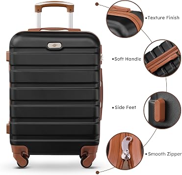 Suitour 6 Piece Luggage Sets, 16, 20, 24, 28 inch Hardside Carry-on and Checked Suitcase Set with Expandable Travel Duffle Bag Sets(Black Tan)