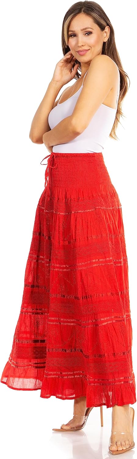 Sakkas Lace and Ribbon Peasant Boho Skirt