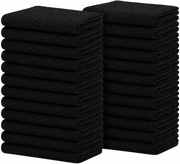 Salon Towels Pack of 24 16"x27" 100% Cotton Ring Spun Not Bleach Proof Ultra Soft, Highly Absorbent Hand Towels Bulk for Spa, Gym & Salon Black