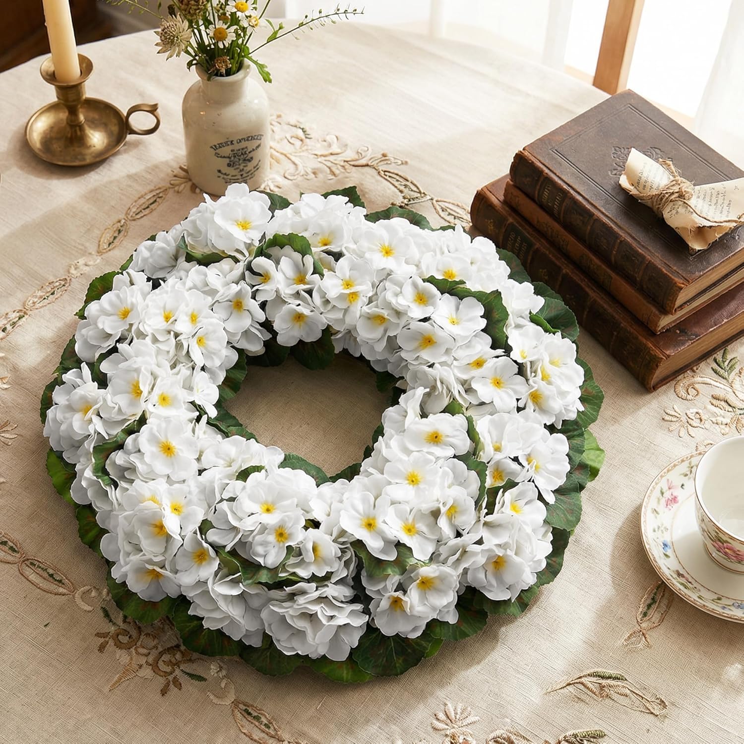 Artificial Geraniums with Leaves Wreath for Front Door 17.7 Inch Realistic Spring Wreath Tropical Artificial Flowers Door Wreath for Home Decor, Porch, Window, Farmhouse Wall Decoration