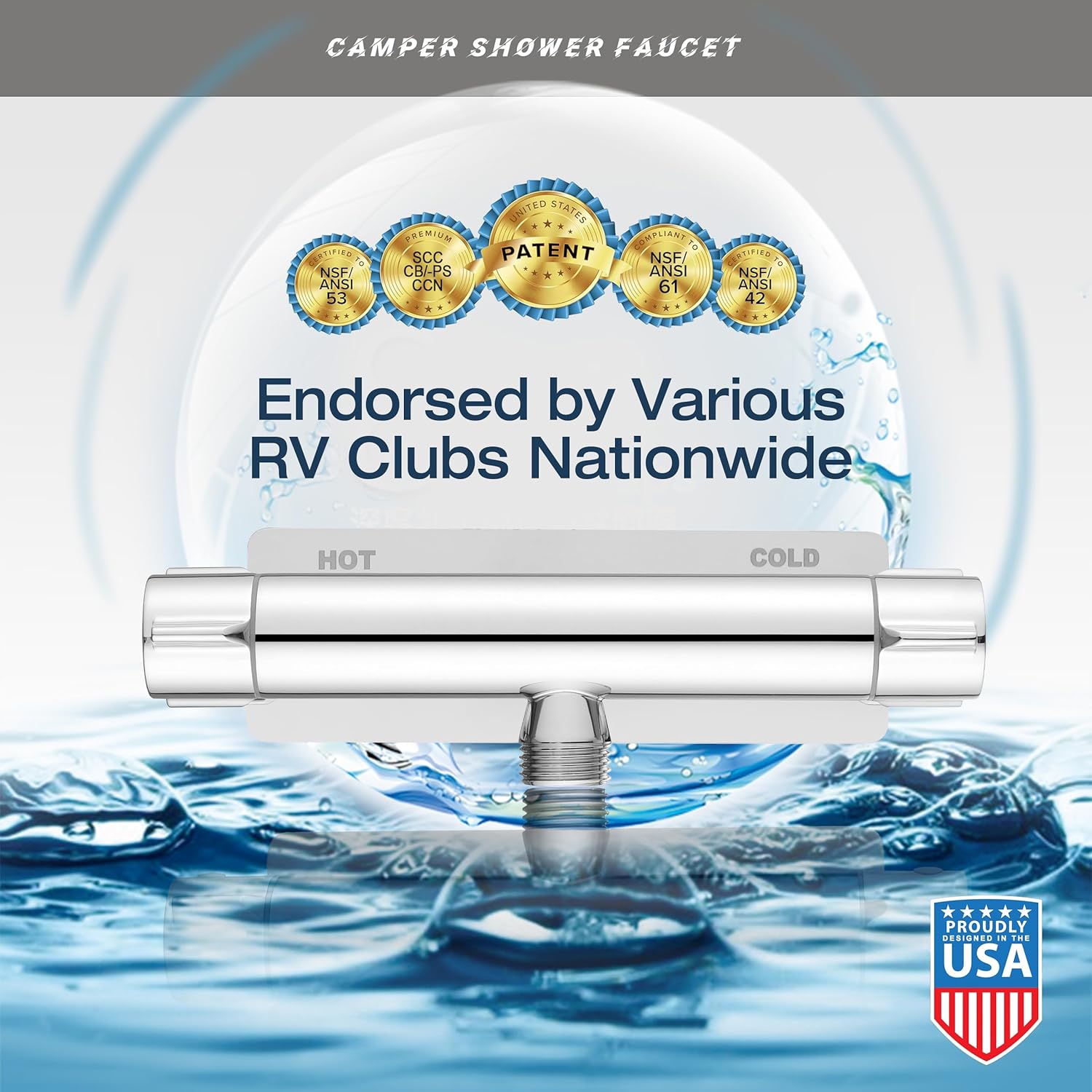 RV Shower Faucet Replacement with Valve Diverter, All-Metal Chrome Camper Shower Faucet, 4” RV Bathroom Faucet Upgrade for Indoor & Outdoor Showers