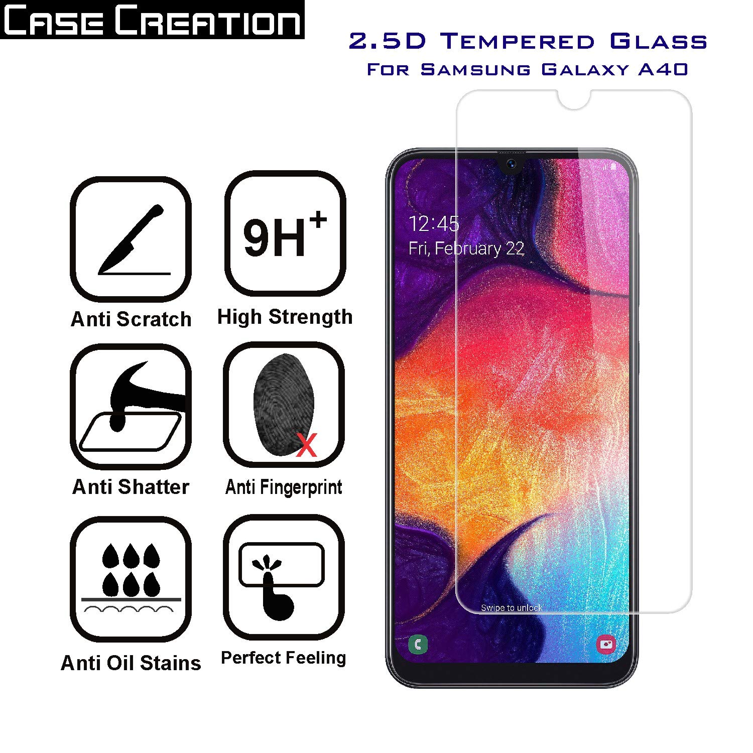 Case Creation Glass For Samsung Galaxy A40 Transparent Tempered