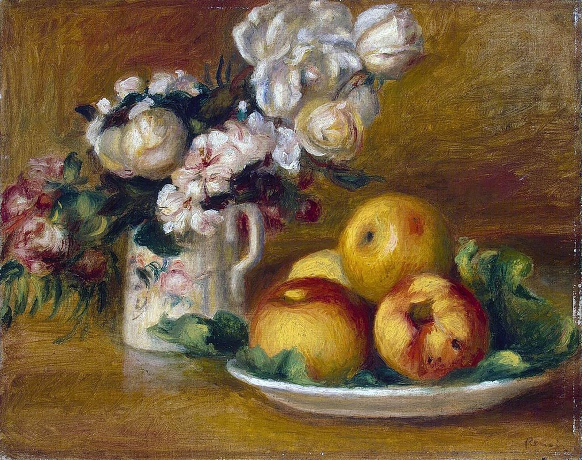 ARTXLXXBN Famous Art Print Poster Vintage Wall Art Apples and Flowers by Pierre Auguste Renoir Canvas Art Poster for Home Decor 60x90cm