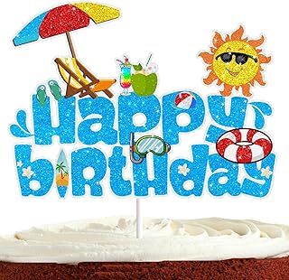 PoolÂ PartyÂ CakeÂ TopperÂ forÂ KidsÂ AdultÂ BirthdayÂ SwimÂ SummerÂ PartyÂ SuppliesÂ SurfÂ SunÂ HawaiiÂ LuauÂ BeachÂ PoolÂ ThemeÂ PartyÂ DecorationÂ GlitterÂ BlueÂ PoolÂ CakeÂ Decorations