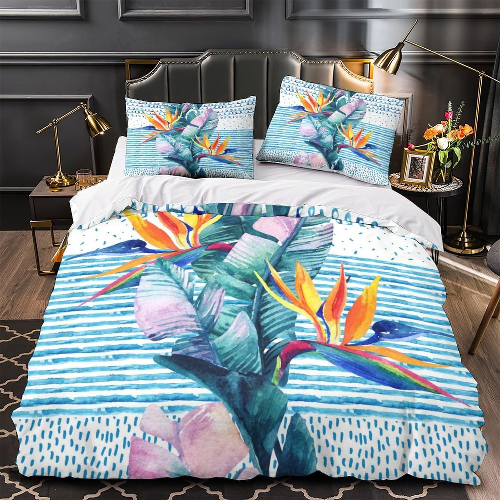 Housse de couette feuilles tropicales grand lit king pour une chambre ambiance botanique