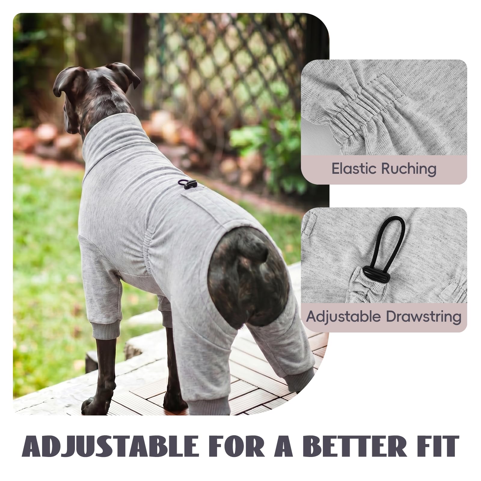 Pijama Perro Ligero 4 Patas para Perros Pequeños y Medianos, Mono Perro Suave y Elástico, Ideal para Casa, Dormir, Entretiempo, Subcapa y Anti Pelo, Gris Jaspeado 3XL