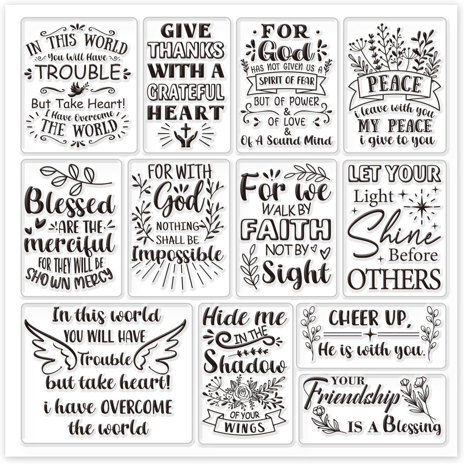 GLOBLELAND Bible Religion Words Transparent Clear Stamps Blessing Texts Embossing Stamp Sheets Silicone Clear Stamps Seal for DIY Scrapbooking and Card Making Paper Craft Decor
