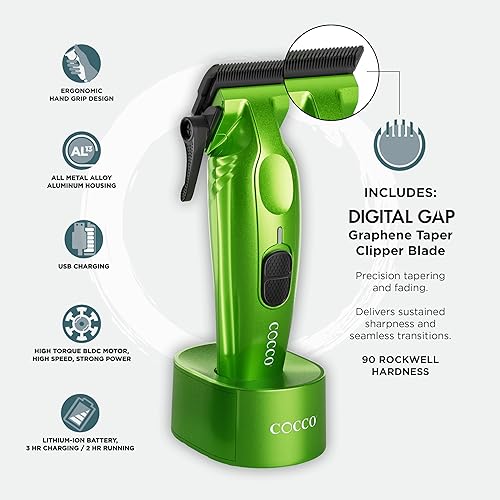Miniatura 4 de Cocco Hyper Veloce Pro Clipper, Digital Gap Ambassador Graphene Taper Blade Profesional Clipper, Motor BLDC de alto par, totalmente metálico,