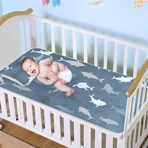 Miniatura 7 de Shark Crib Mattress Protector Cooling Mattress Topper Mini Crib Mattres Pad Cover Play Mat Ice Silk Cooling Pad & Pillow Washable & Breathable for