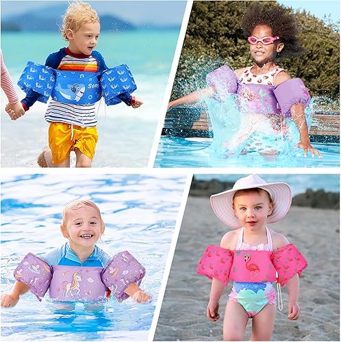 Miniatura 7 de MoKo Banda para el brazo de natación para niños de 20-30-40-50 libras, chaleco de natación para niños pequeños, lindo chaleco de natación de dibujos