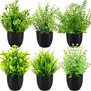 TEBOKHAD 6 Plantes Artificielles Interieur, Mini Fausse Plante Pour Decoration Chambre, Plante Artificielle Interieur Avec Pot Verdure Artificielle En Plastique Pour Bureau Salon Chambre Salle De Bain
