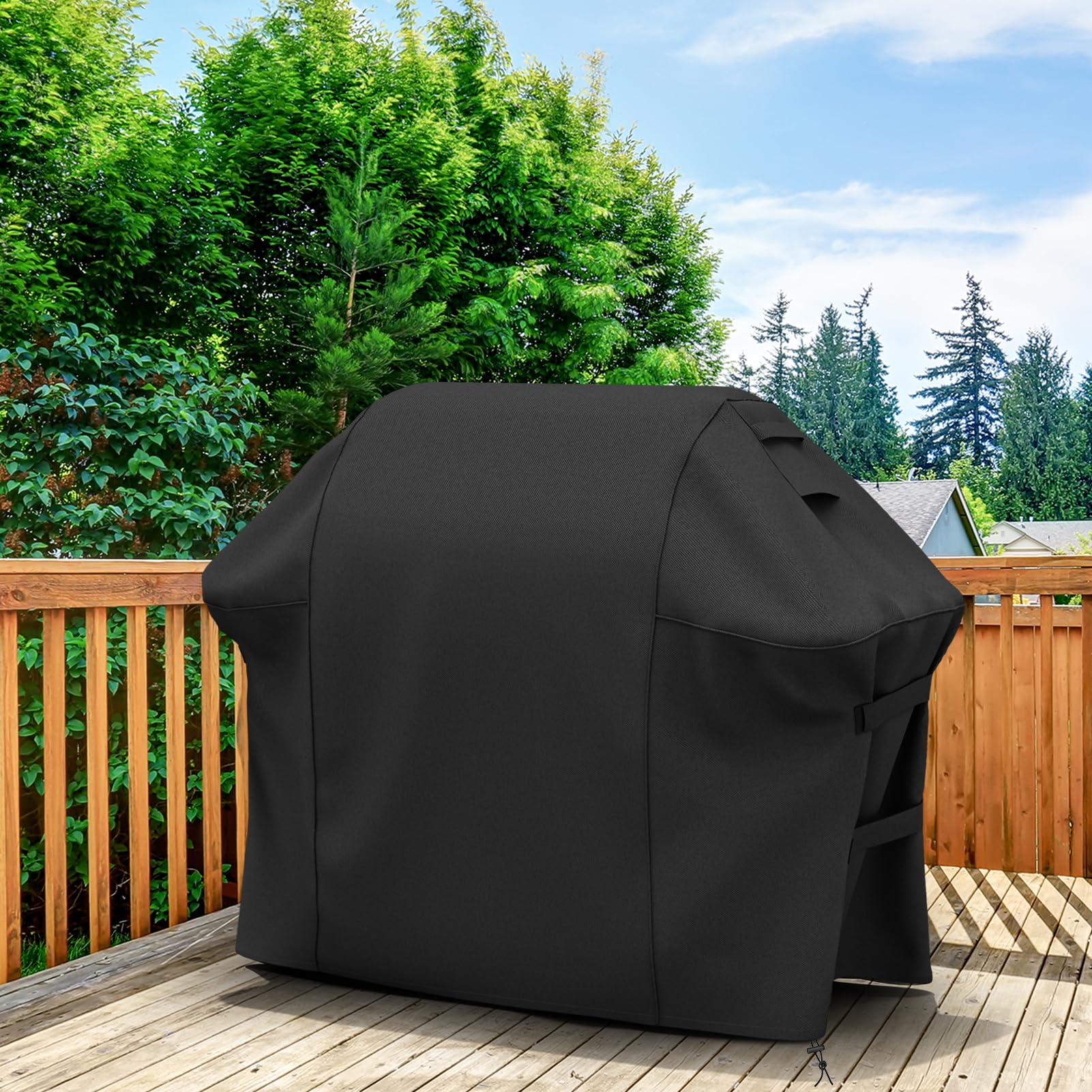 Grill Cover for Weber Genesis 300 Series, Double Straps and Built-in Vents, Heavy Duty & Waterproof, Fits Grill Up to 62 Inch Wide, Black
