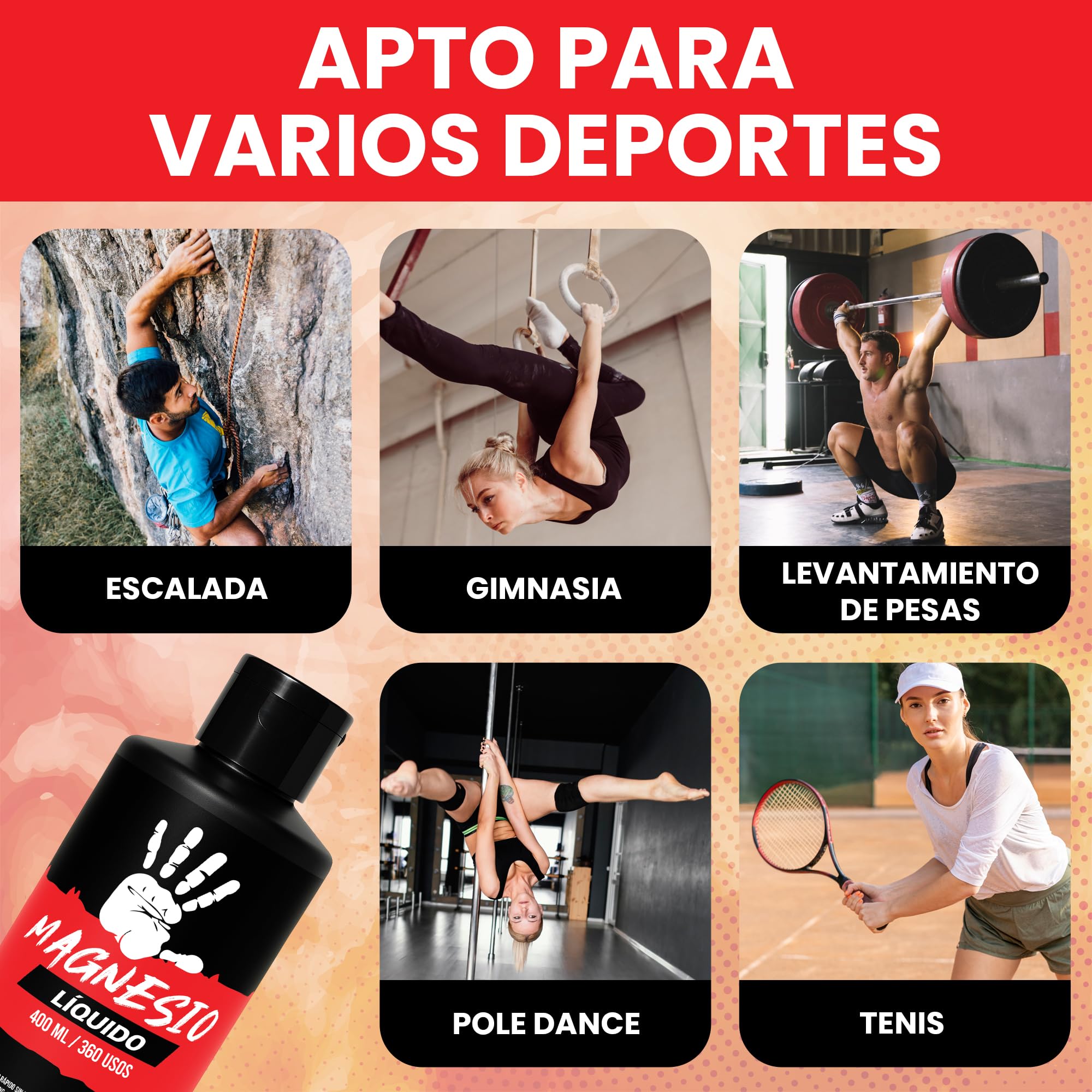 Magnesio Líquido 400ml | 360 Usos Reales | Agarre Crossfit, Escalada, Calistenia, Halterofilia | Máximo Rendimiento | Secado Rápido | Sin Residuos | Chalk Profesional