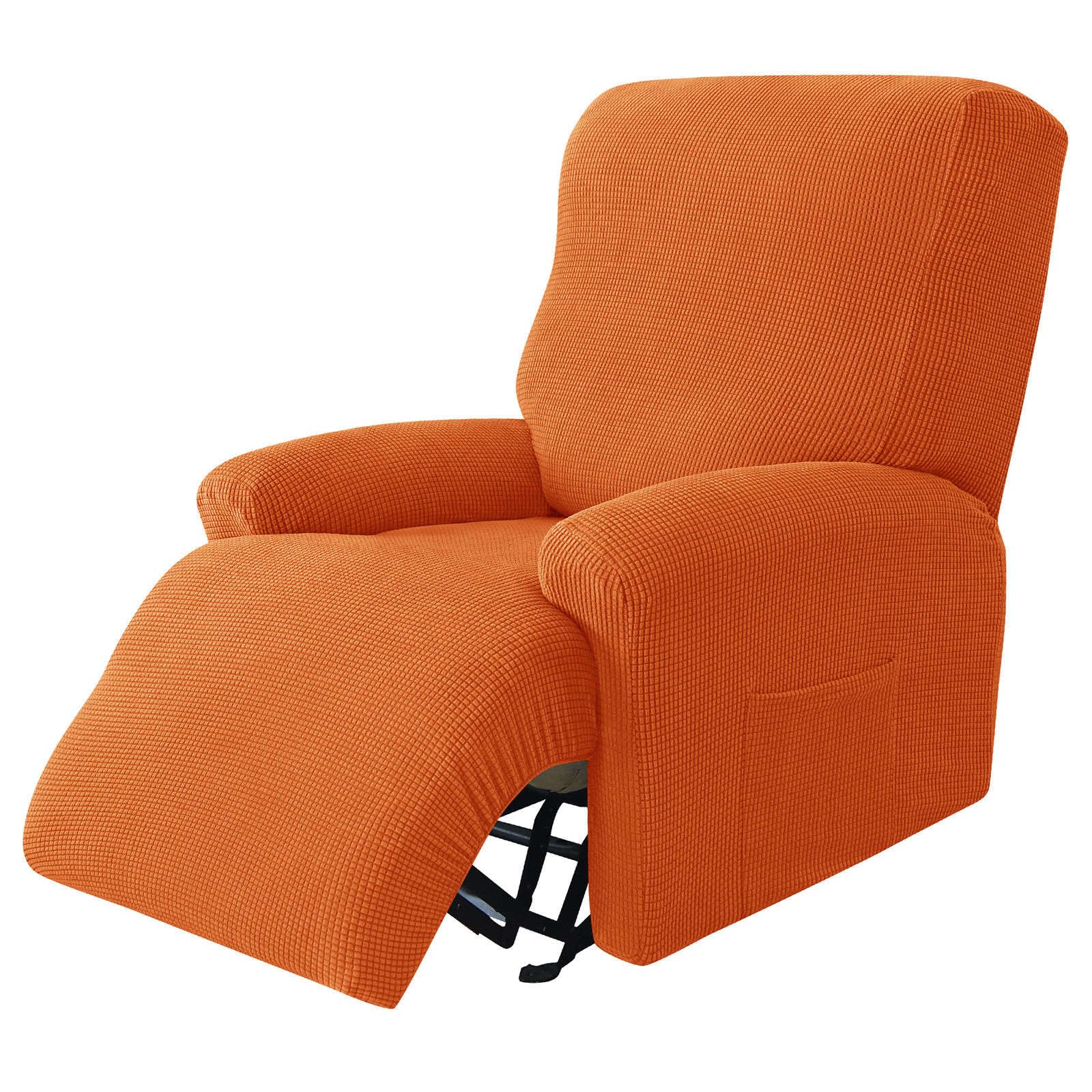 Clgty Orange Stretch 4-Piece Recliner Chair Covers, Soft Jacquard Fabric Reclining Sofa Slipcover With Pocket Armchair Covers For Pets Kids-1 Seater