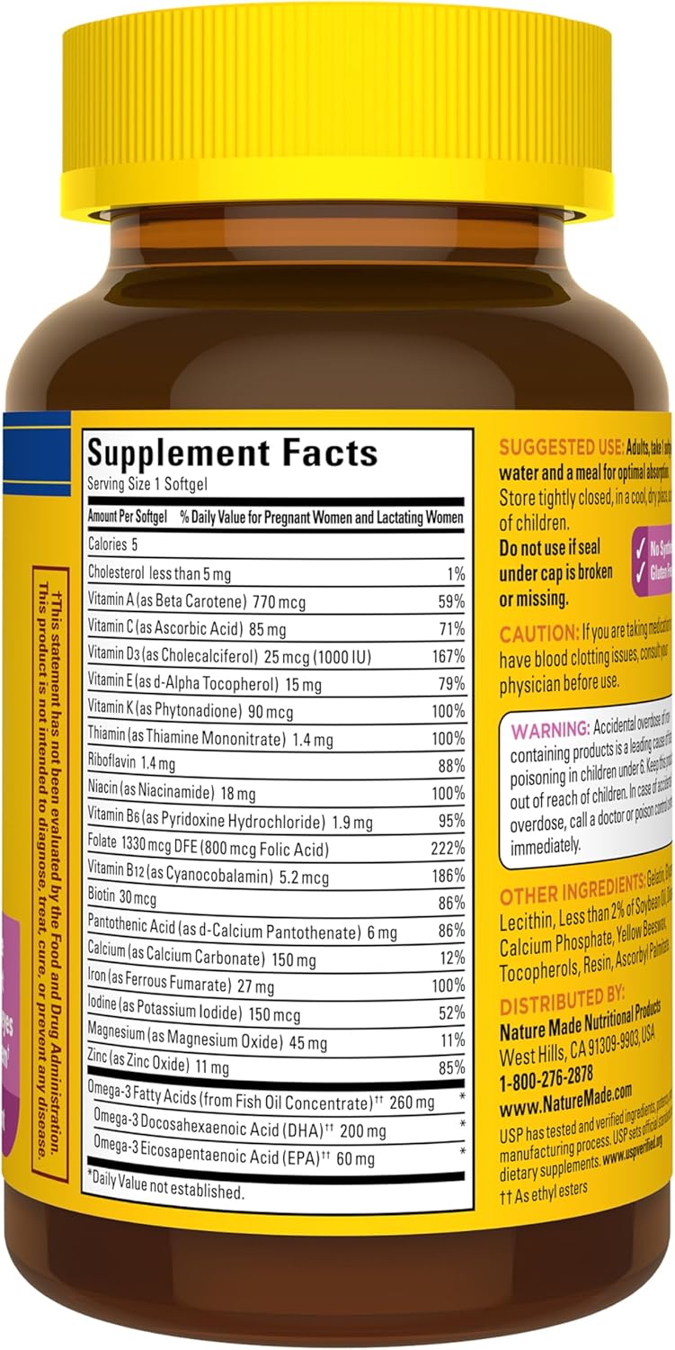 Nature Made Prenatal Vitamins for Women with Folic Acid + DHA, Prenatal Vitamin and Mineral Supplement for Daily Nutritional Support, 60 Softgels, 60 Day Supply - Image 9