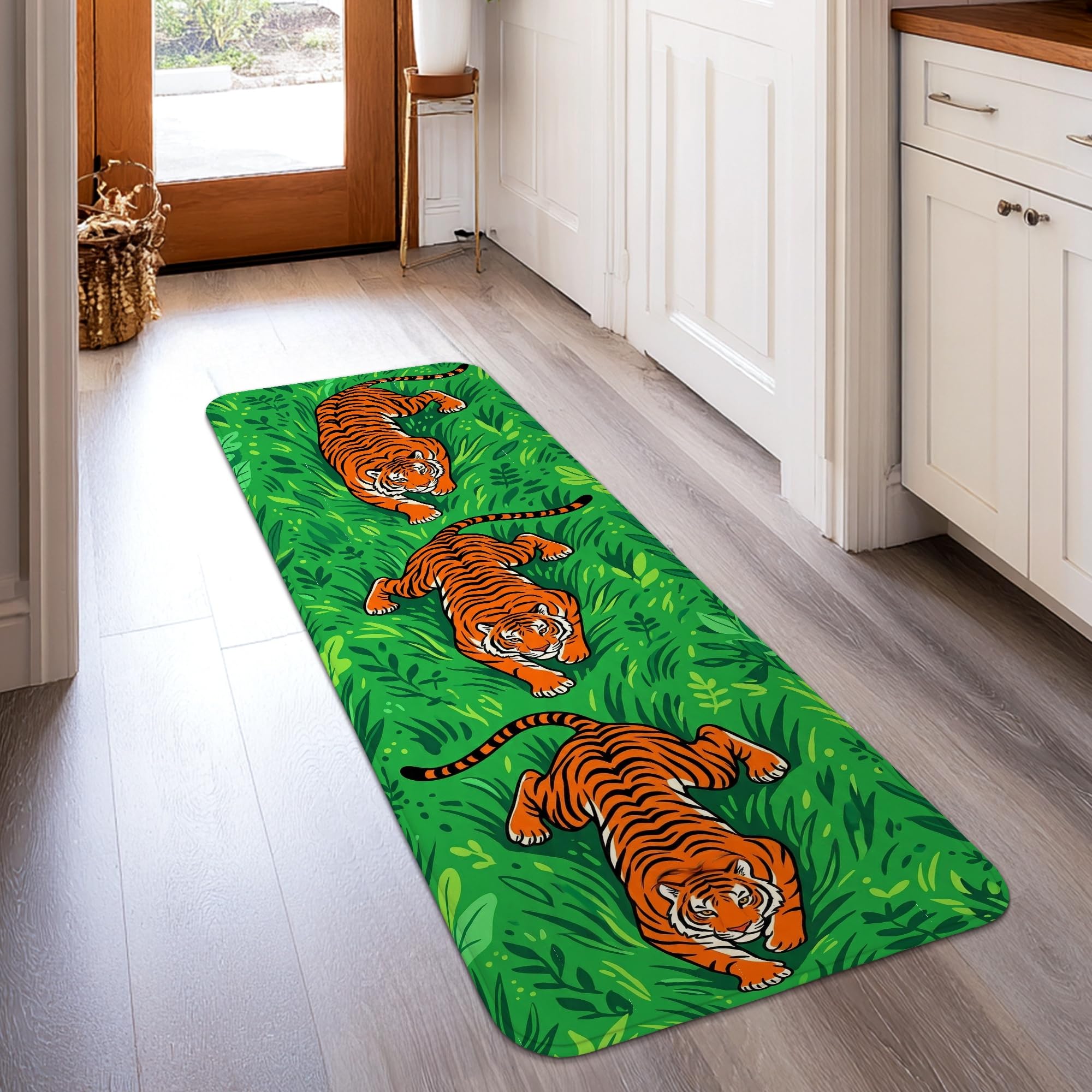 Tapis de couloir vert en éponge fin pour éviter le blocage des portes
