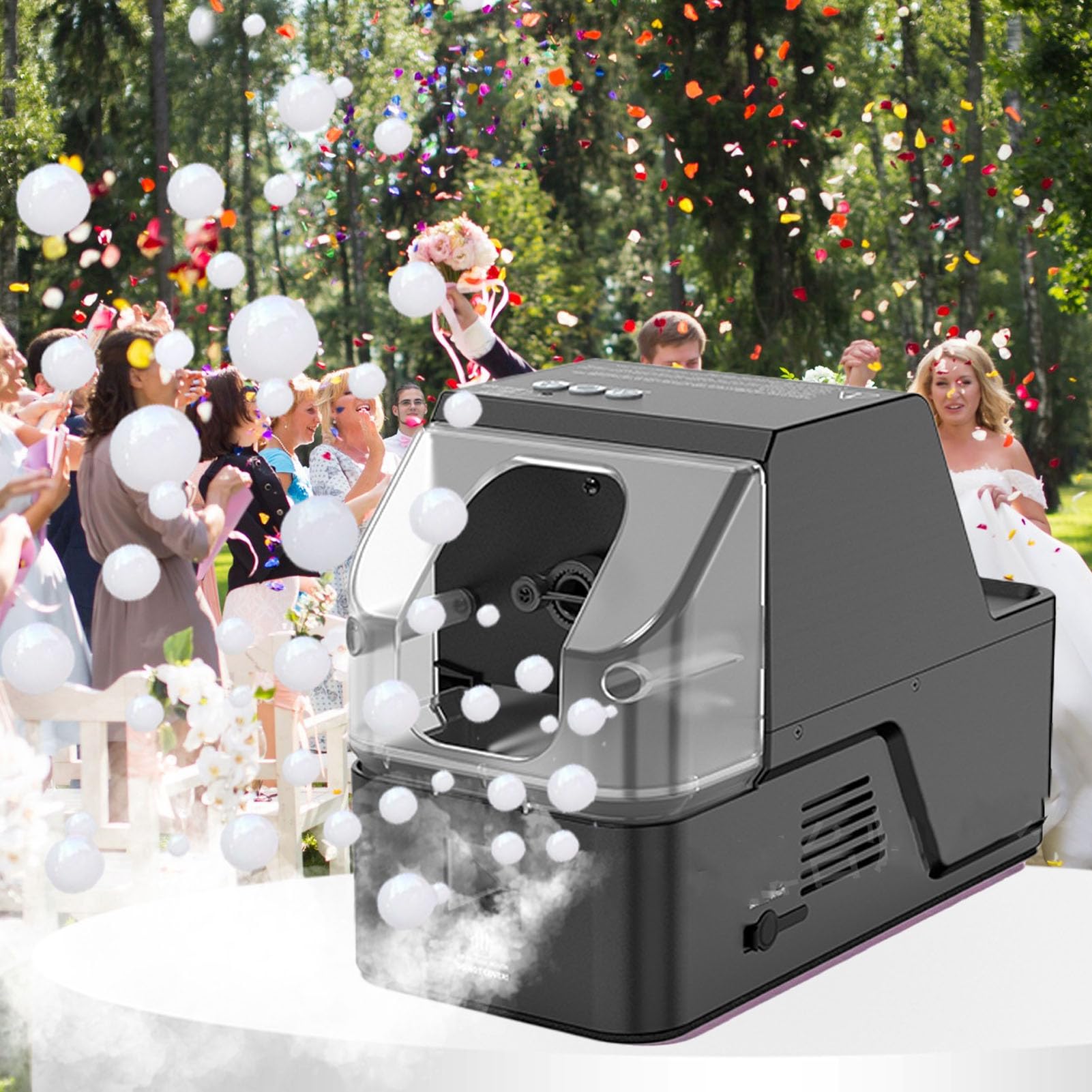Denash Máquina de Burbujas de Niebla, Máquina de Burbujas y Humo 3 en 1 con Control Remoto, Potente Creador de Efectos de Fiesta para Eventos de Bodas (BLACK)