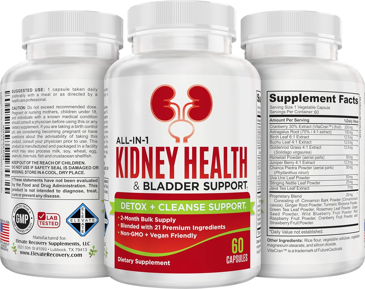 2-Month Kidney & Bladder Support Supplements | Men & Women | Total Urinary Tract Health Supplement Complex | 60 Capsules