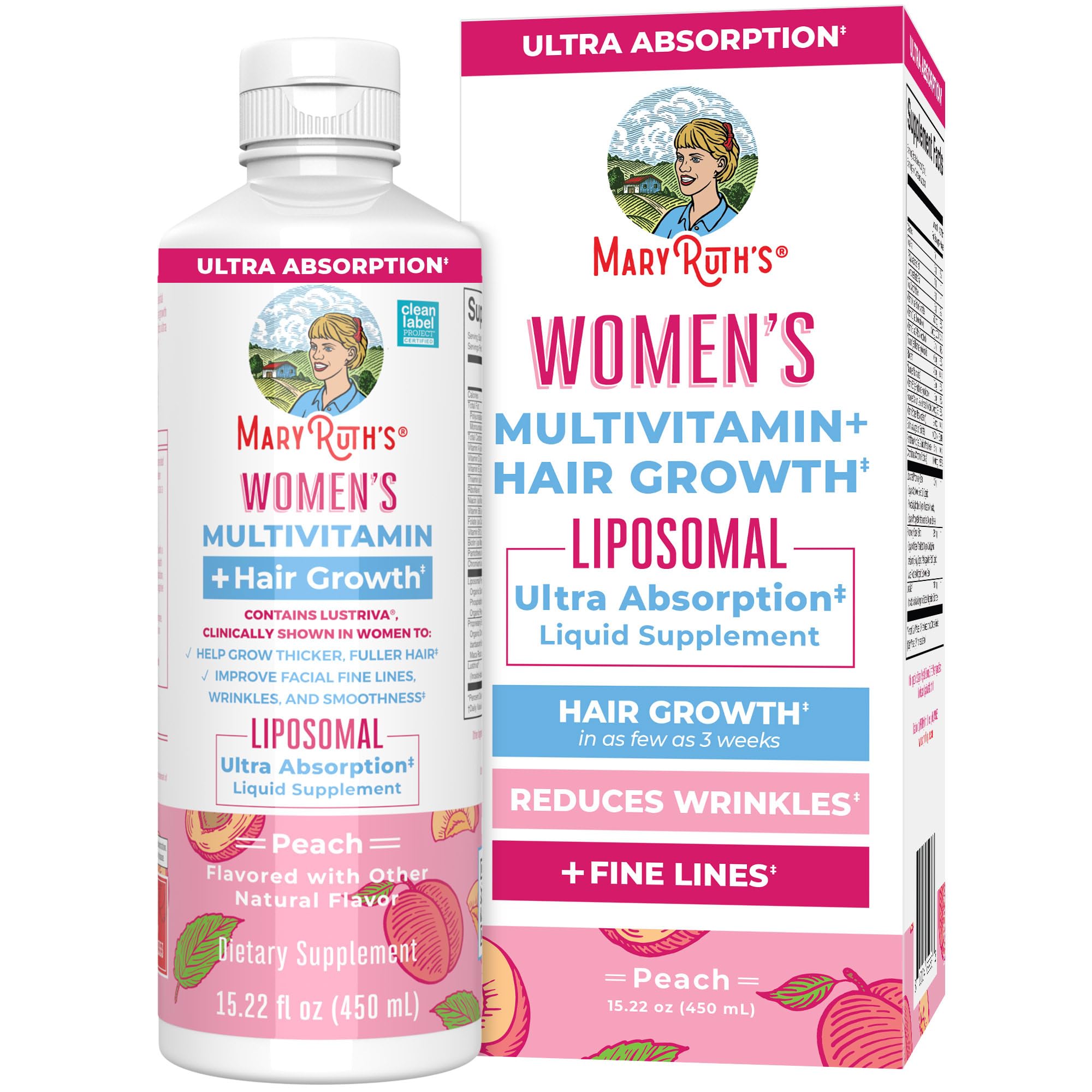 Women's Multivitamin + Lustriva Hair Growth Liposomal | Biotin 10000mcg | Clinically Tested for Thicker, Fuller Hair, Improved Facial Fine Lines & Wrinkles | Ages 18+ | 15.22 Fl Oz