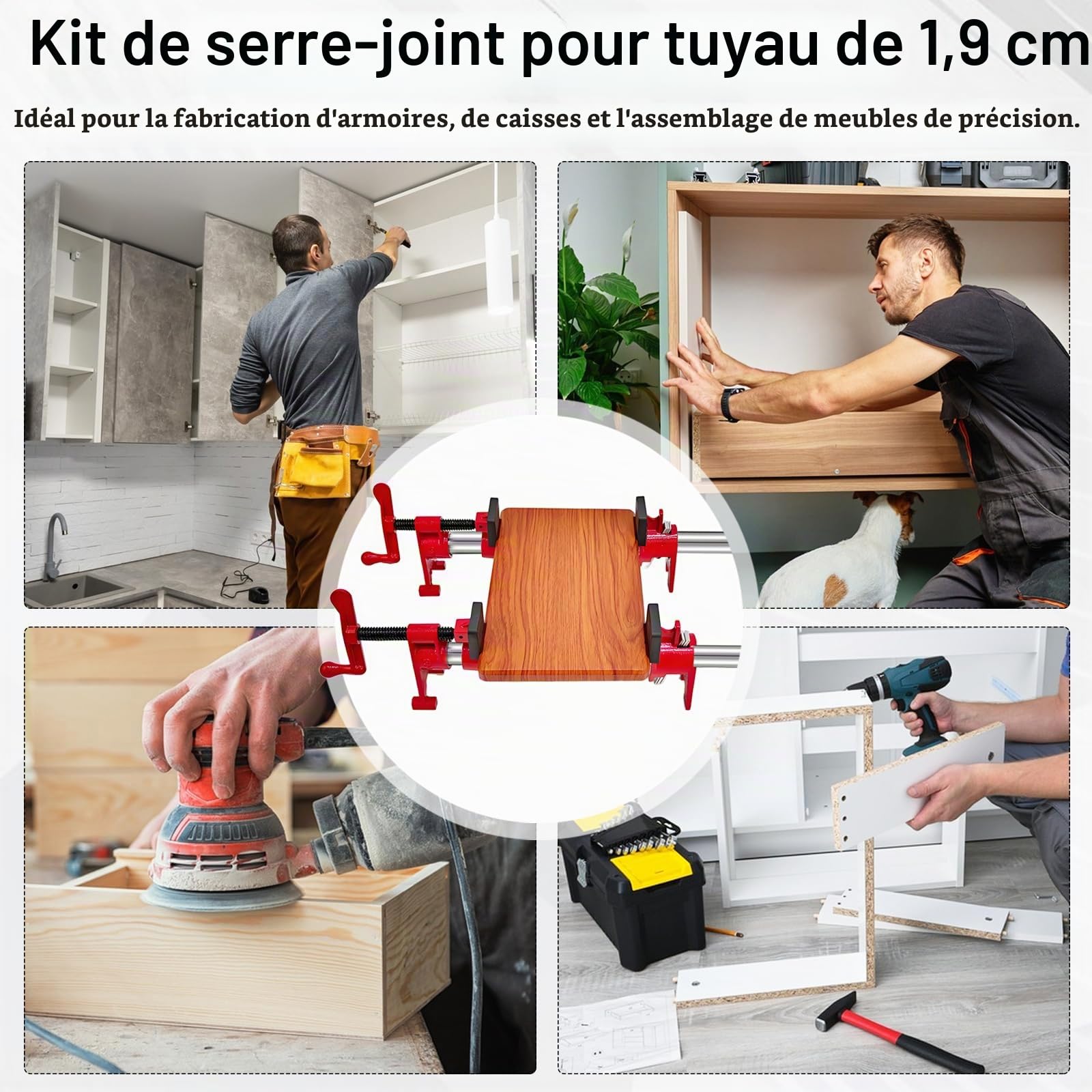 Kit De 6 Colliers De Serrage 3/4" Pour Bois, 4 Colliers à Dégagement Rapide + 2 Tuyaux Acier 60 cm Colliers De Serrage Pour Meubles Et Travaux De Menuiserie