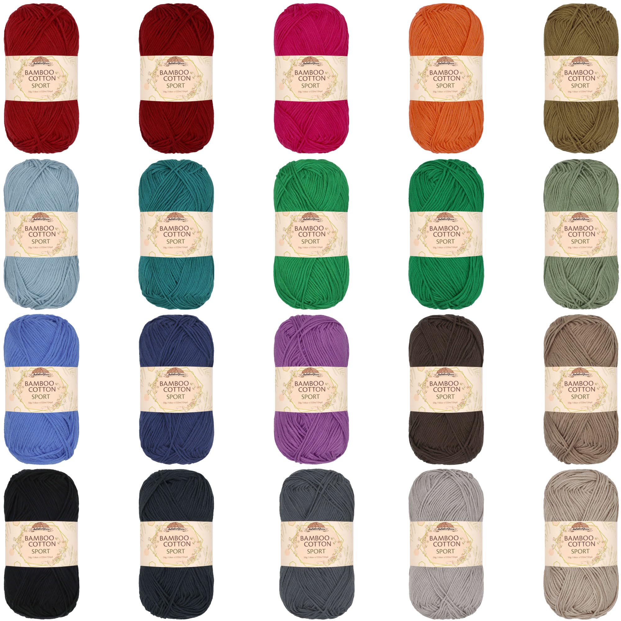 JubileeYarn Bamboo Cotton Sport 4 Ply Yarn - 50g/Skein - Dark Colours - 20 Skeins, 86 Dark Colours