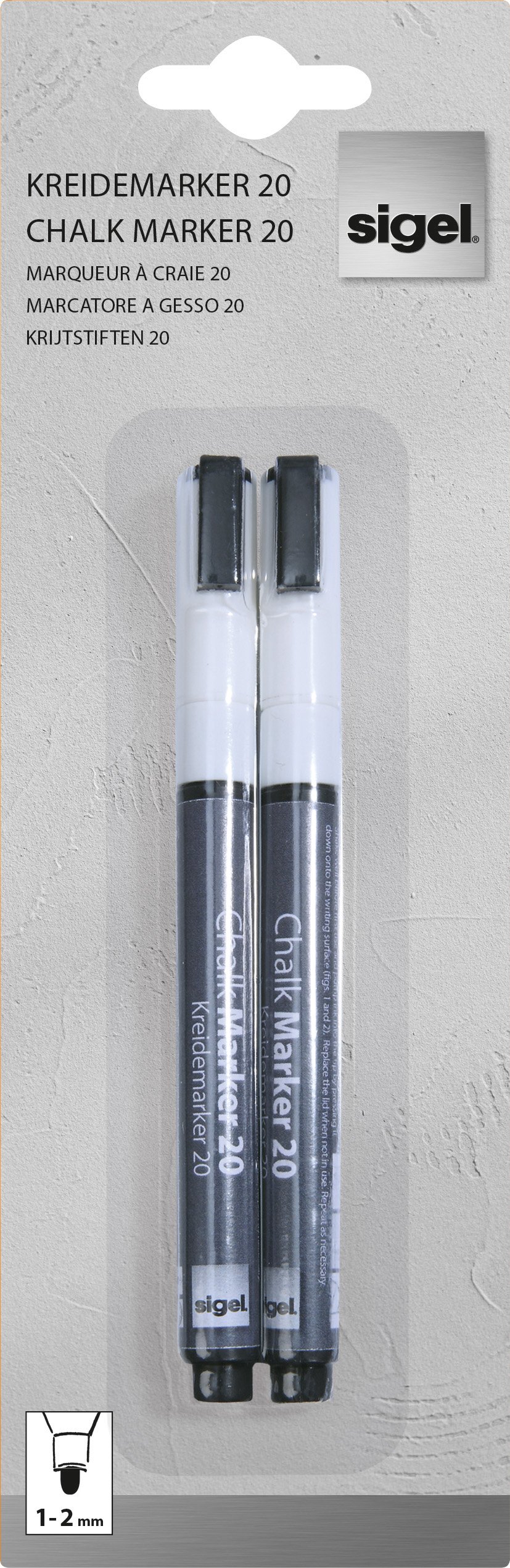 SIGEL GL178 Chalk Marker 20, round-tip 1-2 mm, white, 2 pcs.