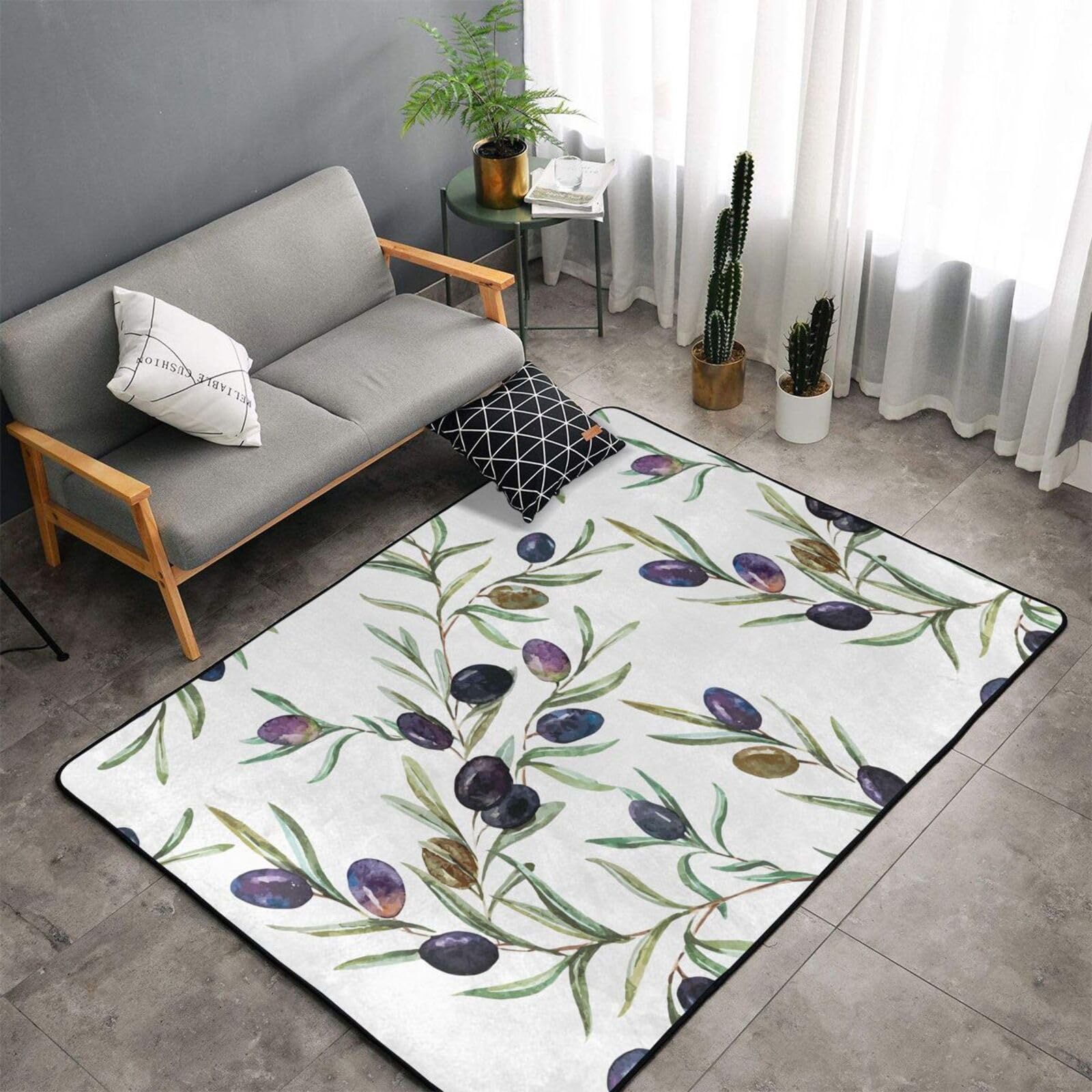 Aquarell-Olive, Großer Teppich, rutschfeste Fußmatte für Wohnzimmer und Schlafzimmer, 150 x 100 cm