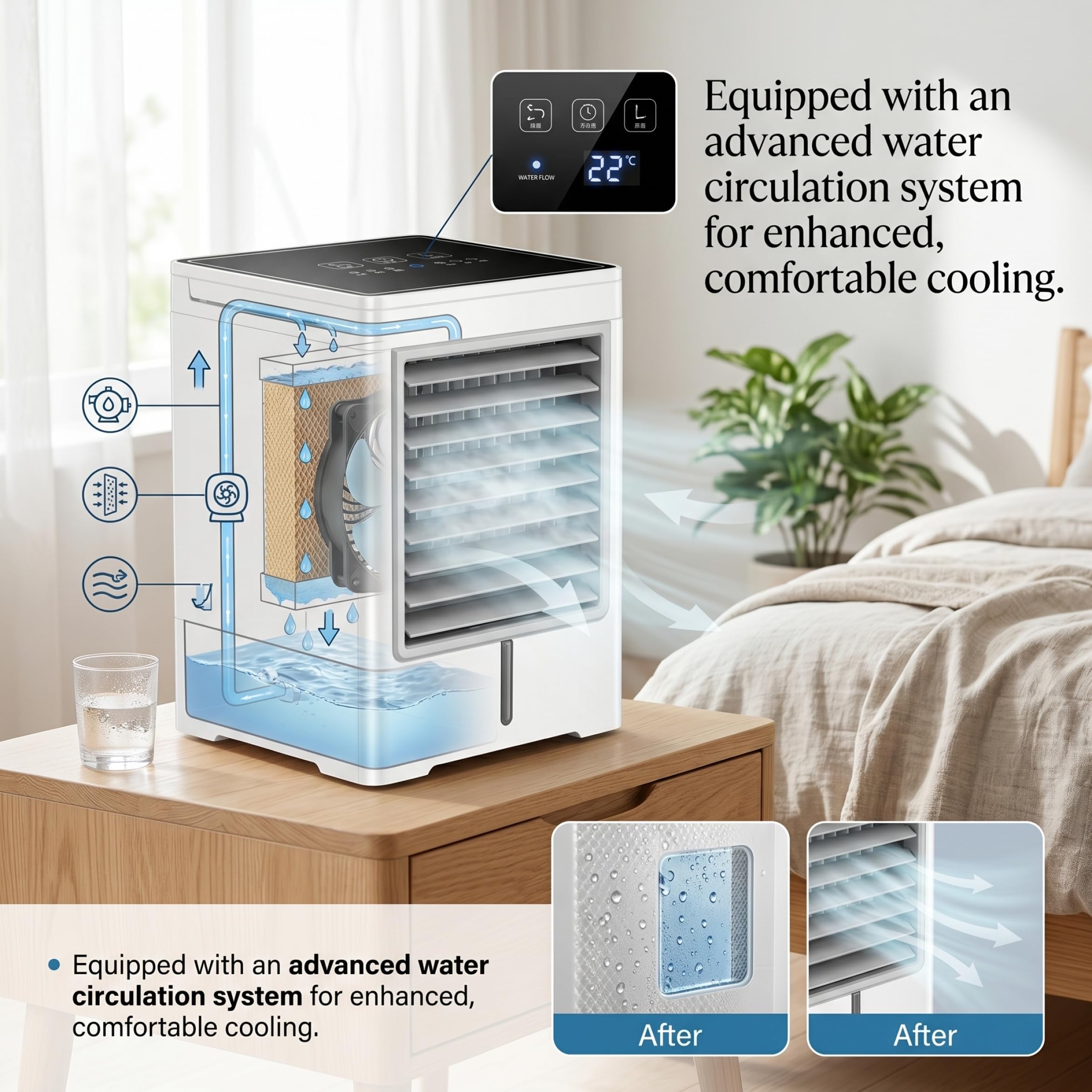 Condizionatori portatili, mini ventilatore rinfrescante con 3 velocità, piccolo ventilatore, da tavolo per la stanza, la camera da letto, l'ufficio, il campeggio, 14, 5 x 19 cm