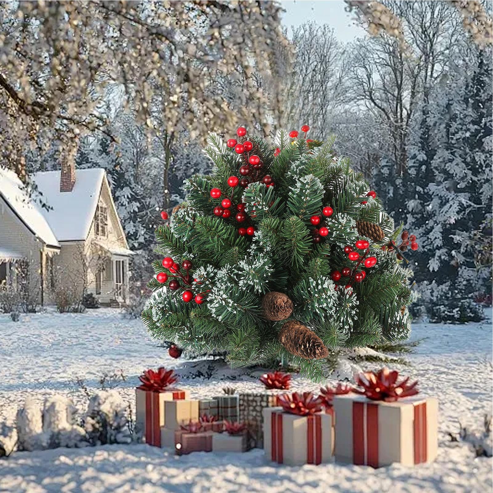 Décoration de Noël – Pâte avec arbre, cônes de pin et baies, décoration | Idéal pour la décoration, la terrasse, le jardin et les espaces extérieurs pendant la période des fêtes