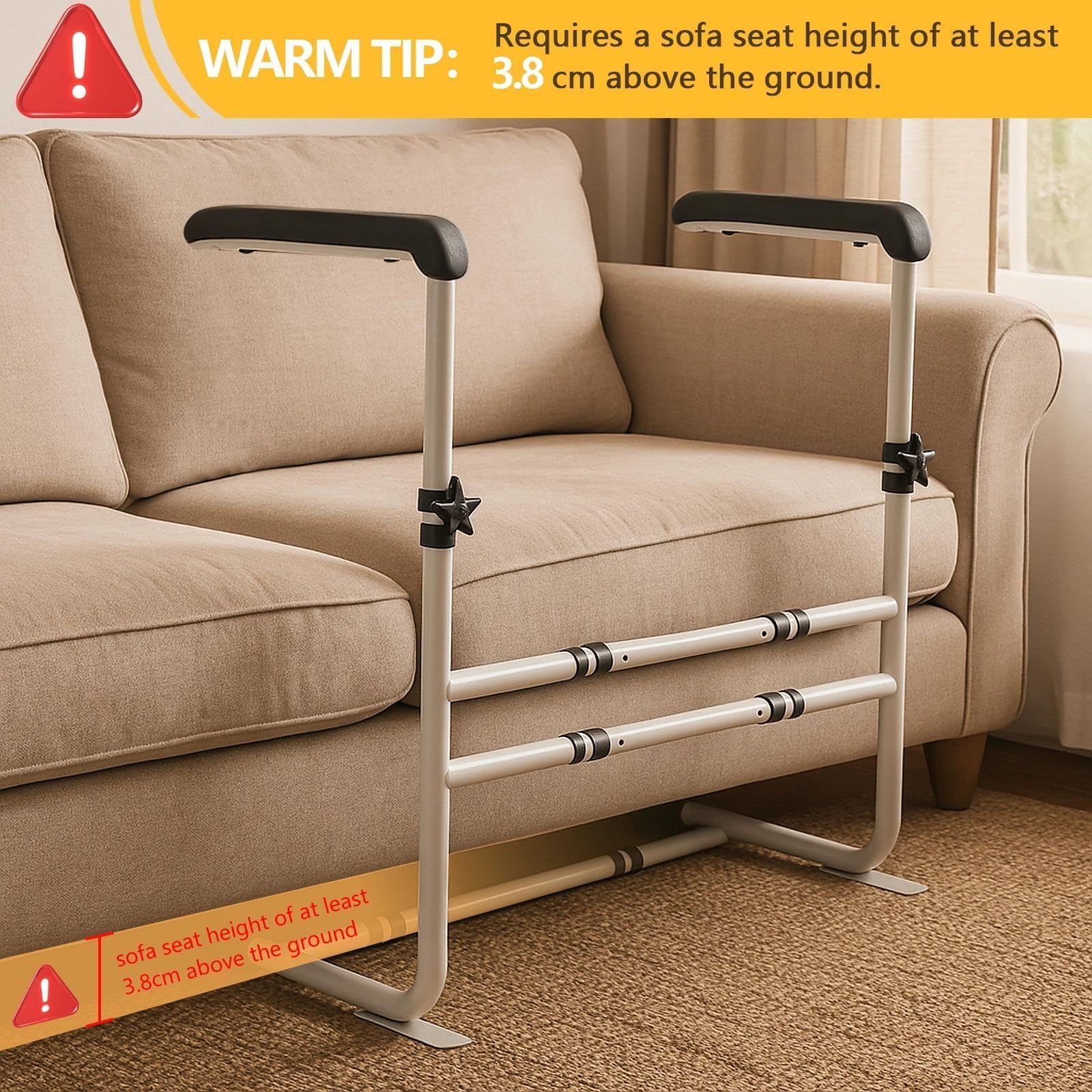 Sofá para personas mayores, 6 alturas ajustables y 3 anchuras ajustables hasta 185 kg, asa antideslizante para pacientes con discapacidad, ayuda para levantarse para sofá, sillón, cama, ayuda de