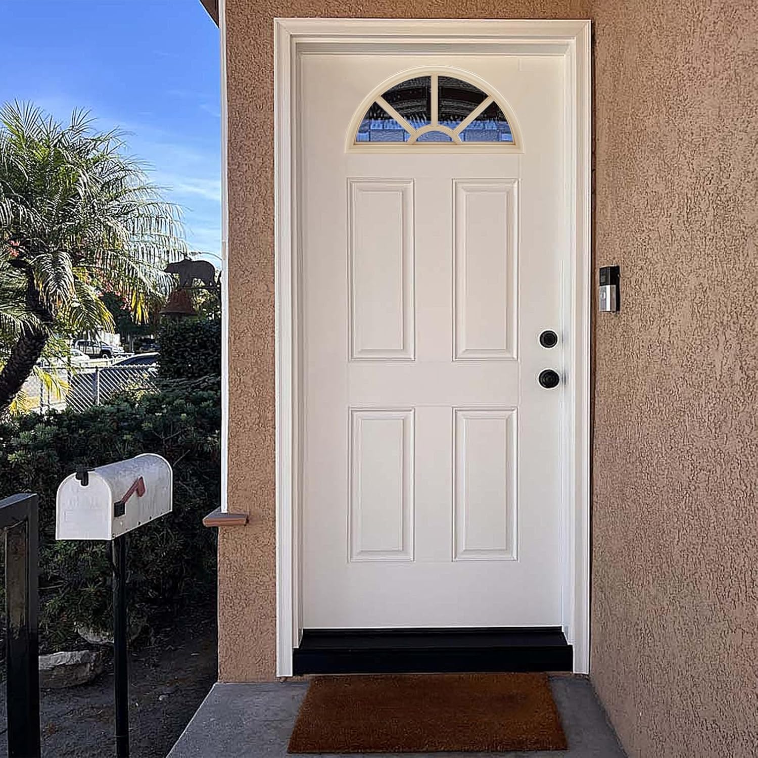 Pushglossy 22" x 10" Entry Door Glass Insert Half Round Top Exterior Door Window Inserts Replacement Kit for Home Improvement(5 Lite Low-e Glass,Tan)
