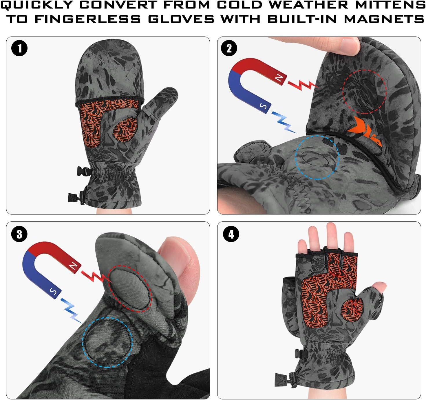 KastKing PolarBlast Ice Fishing Gloves Convertible Mittens – Cold Weather Fishing Mittens and Fingerless Gloves with 3M Thinsulate – Winter Fishing Mittens– Ideal for Ice Fishing, Photography : Sports & Outdoors