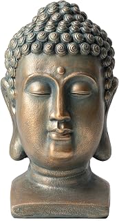 Glitzhome 16" Faux Bronze Buddha Head Statue - MGO Weatherproof Zen Garden Sculpture for Indoor Outdoor Decor
