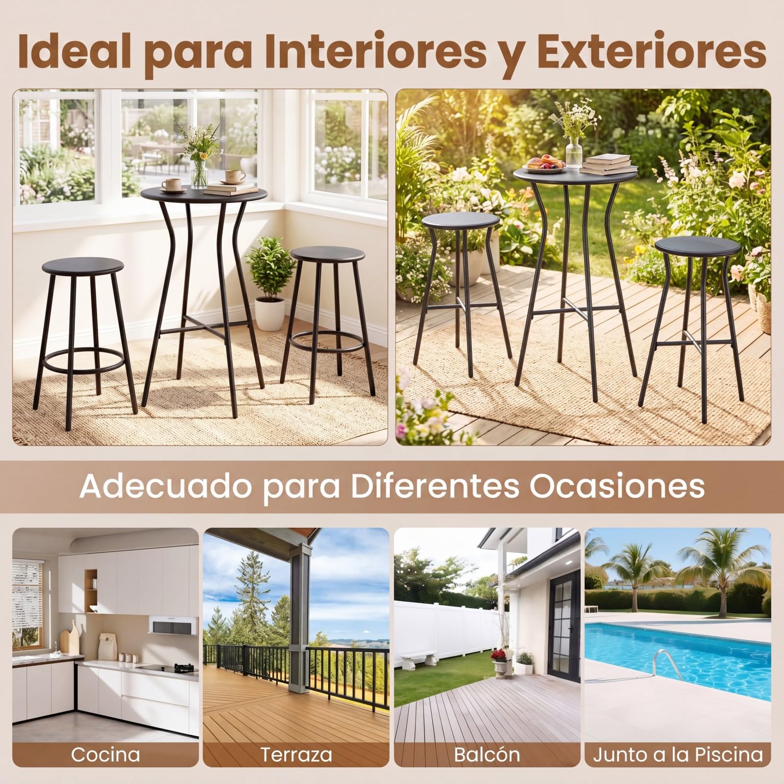 COSTWAY Mesa de Bar Alta Exterior, 55,5 x 93 cm, Mesa Alta Redonda con Reposapiés en Forma de X, Estructura de Metal, Interior y Exterior Terraza Patio, Negro