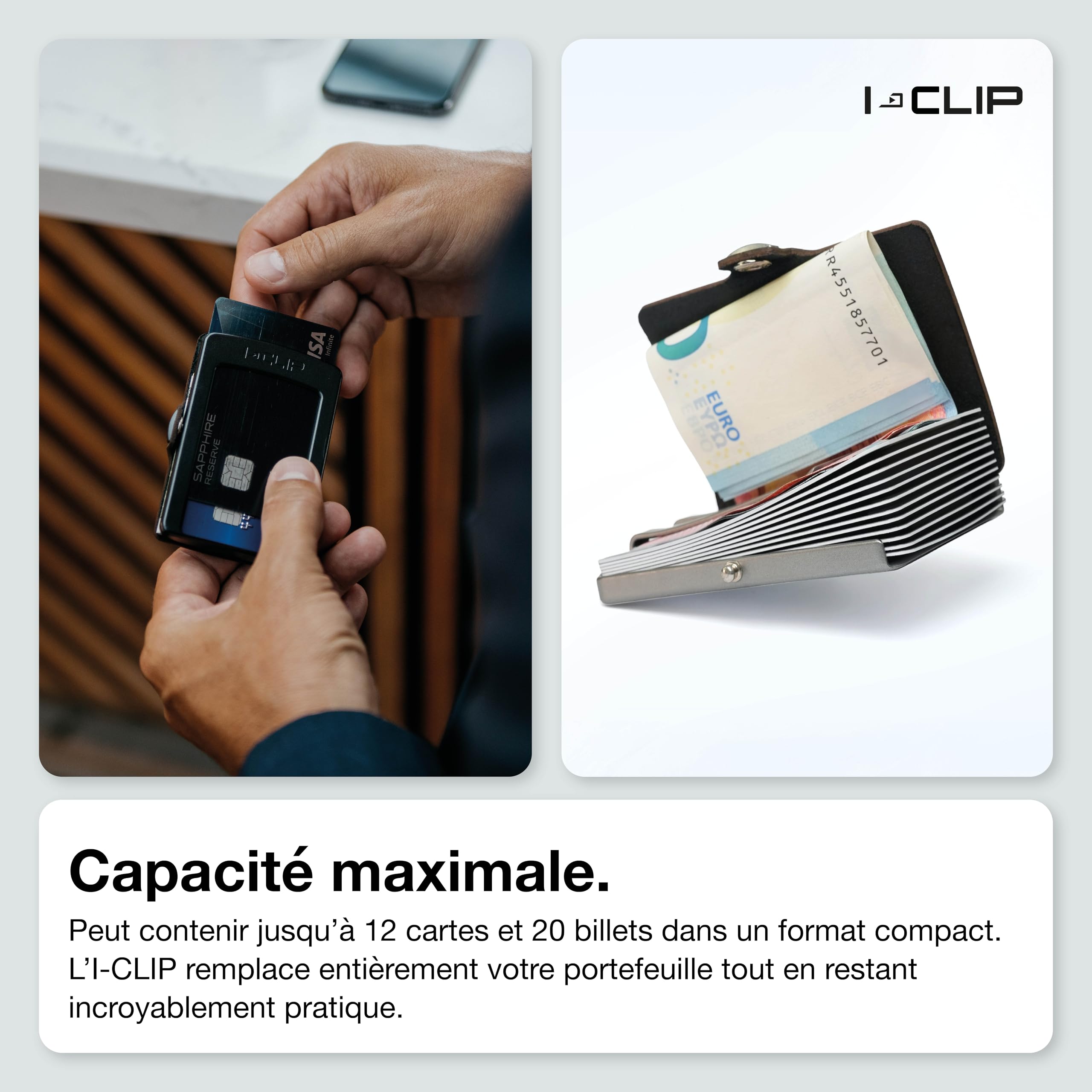I-CLIP Original Mini Wallet avec Pince à Billets - Portefeuille Fin - Porte-Monnaie en Cuir - Portefeuille Premium - Porte-Cartes - Carbone Noir