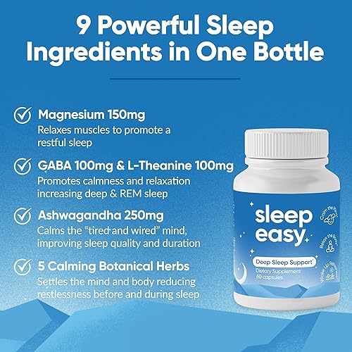 Miniatura 2 de Sleep Easy Suplemento natural para ayudar al sueño  Magnesio, Ashwagandha, GABA, L-teanina y 5 hierbas calmantes  Sin melatonina y sin formación de