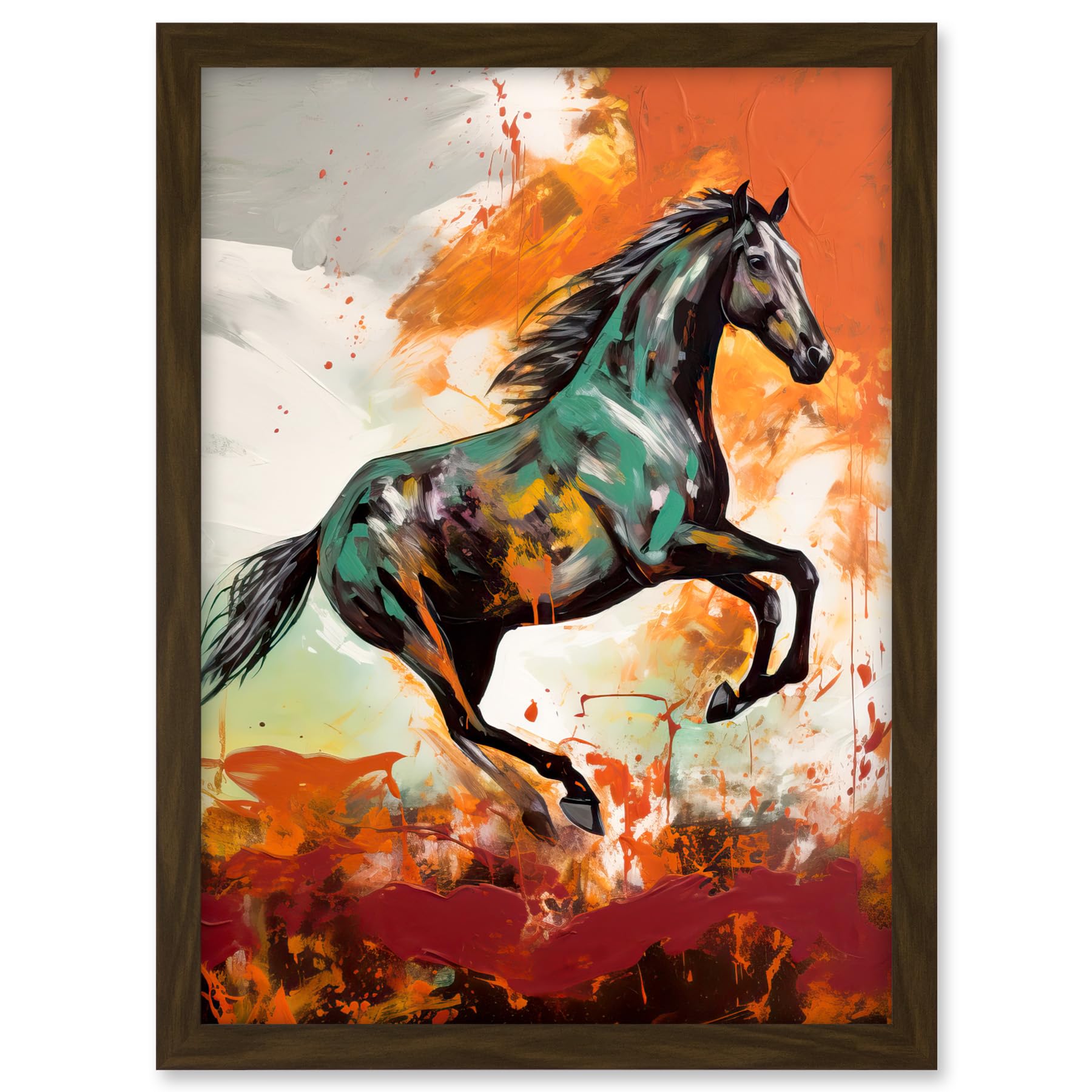 Artery8 Wild Horse Galloping Across a Barren Landscape Artwork Framed A3 Wall Art Print
