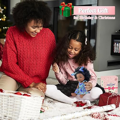 Miniatura 6 de Nice2you Muñeca bebé negra para niña, muñeca negra afroamericana de 10 pulgadas con vestido, muñeca de bebé realista Reborn para niños de 1 2 3 4 5
