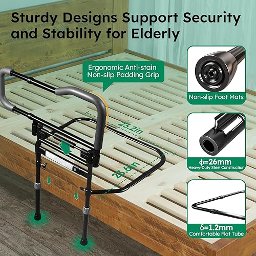 Miniatura 4 de Riel de cama plegable, rieles de cama ajustables para seguridad de adultos mayores, rieles de cama para personas mayores, rieles de asistencia