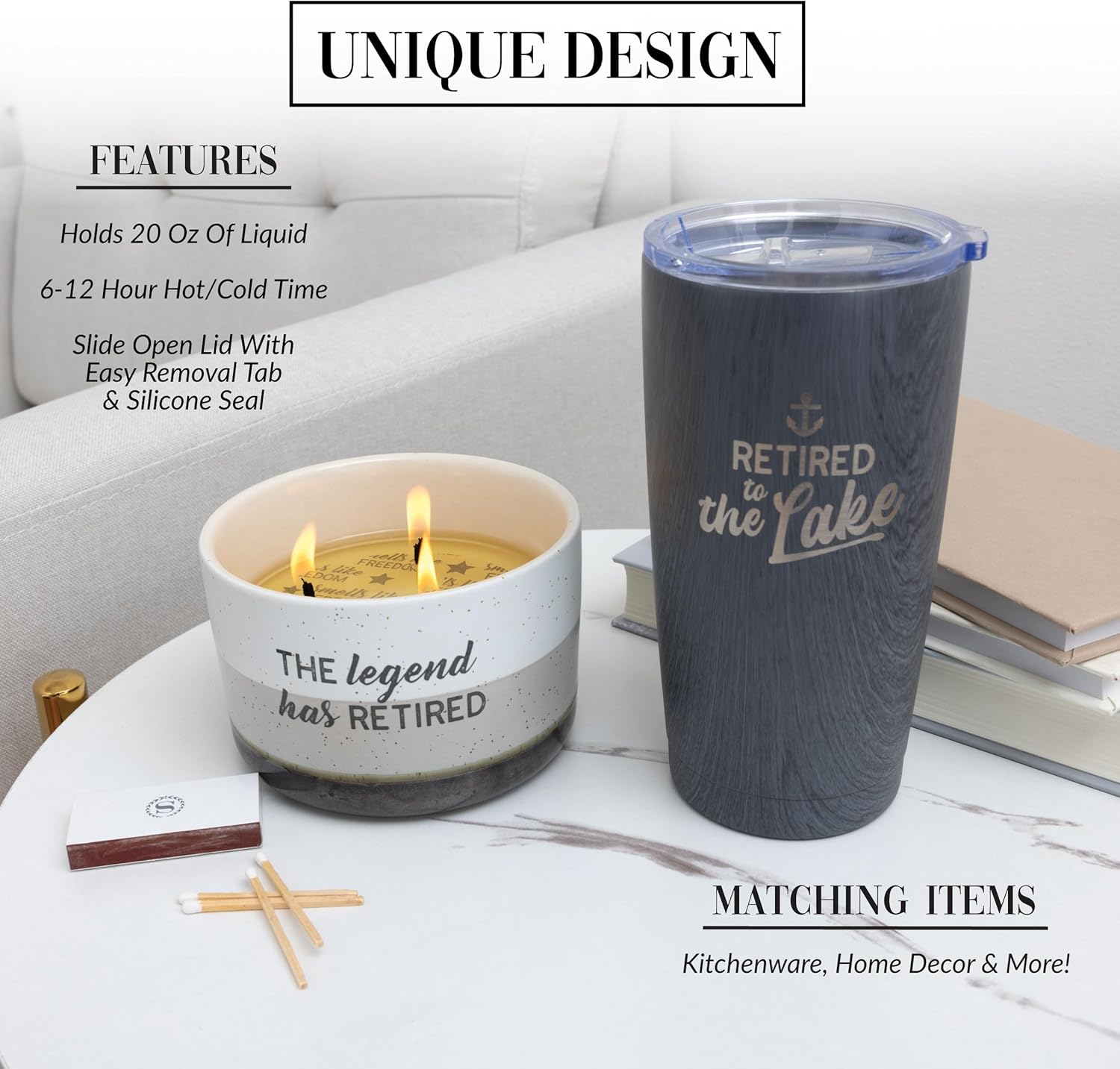 Pavilion Gift Company - Retired To The Lake - 20 Oz 592 mL Travel Tumbler Coffee Mug Tea Cup Drinkware With Slide Open Lid Women For Her Men For Him Retiring Retirement Coworker Cottage Lakehouse Gift - Image 4