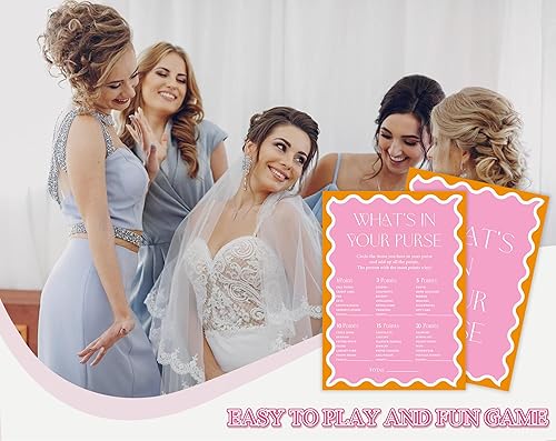 Miniatura 5 de Juego de 30 invitados con bordes ondulados rosados para 30 invitados con tarjetas de juego, juego de despedida de soltera con borde ondulado,