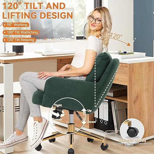 Miniatura 5 de Silla de oficina de tela de felpa, cómodas sillas de escritorio de oficina en casa con soporte lumbar, silla de escritorio moderna de tela de felpa