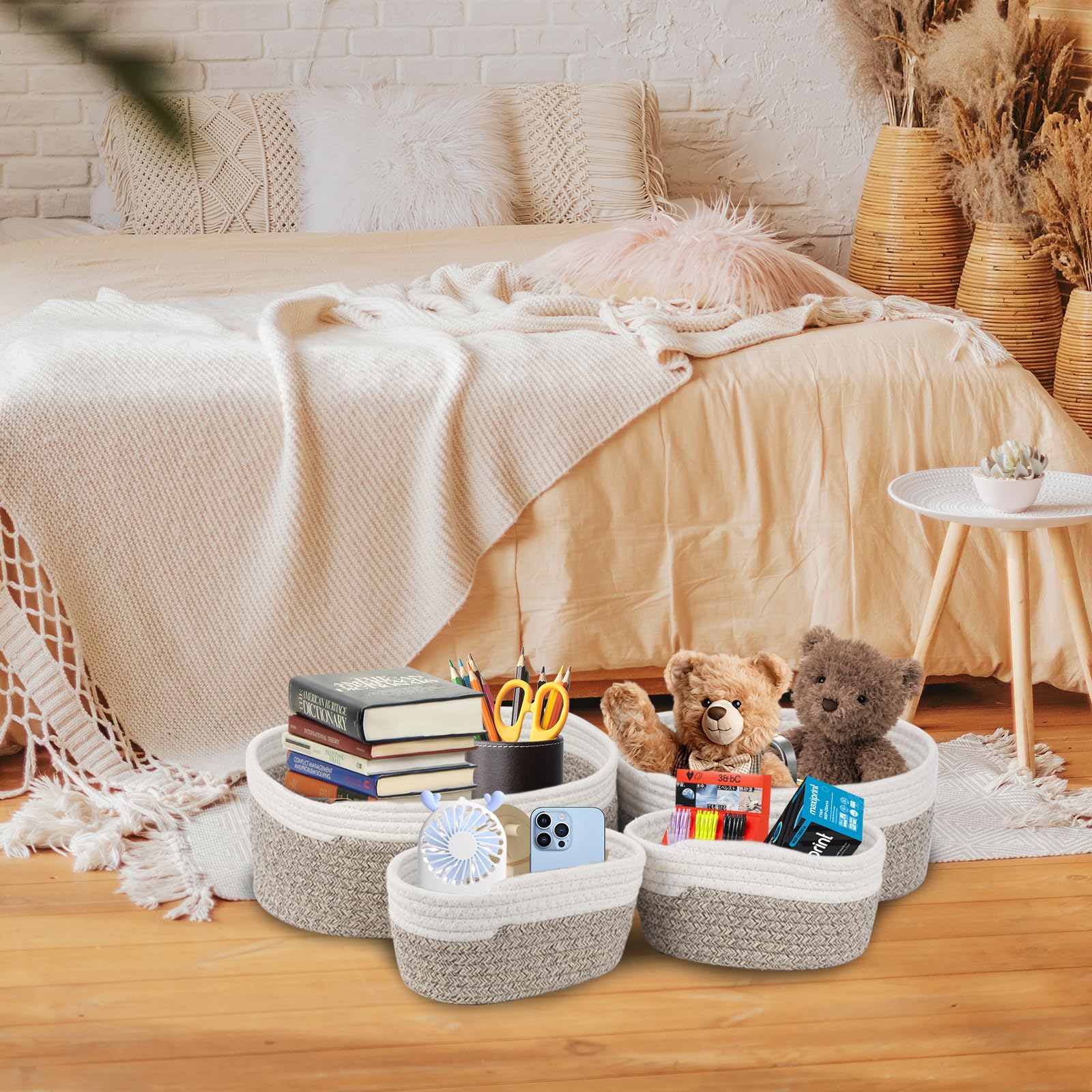 Set 4 Cestini Portaoggetti In Corda Di Cotone - Organizer Impilabile Per Bagno, Camera E Cucina - Foto 7