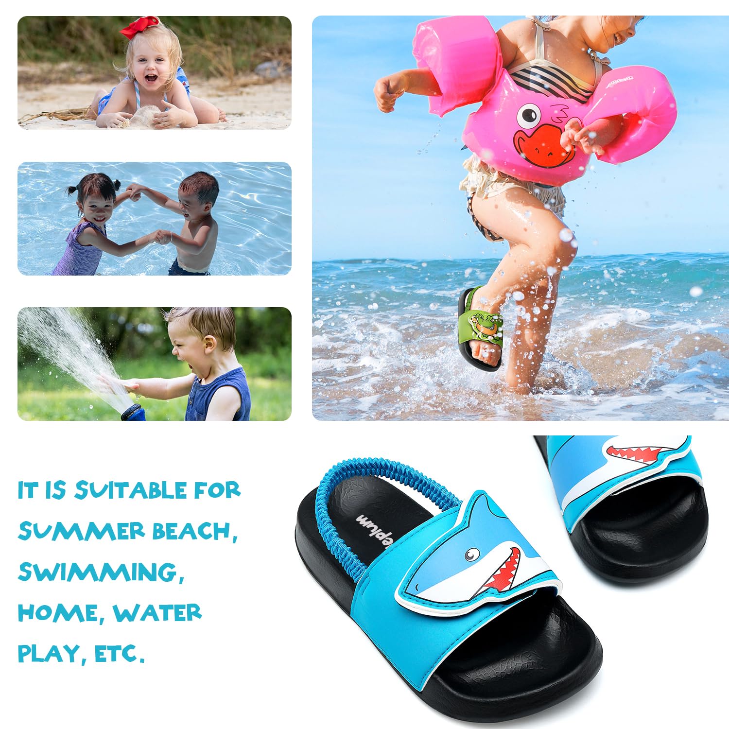 Littleplum Badelatschen Kinder Badesandalen Mädchen Badeschlappen Kinder Badeschuhe(A Blau,32/33 EU)
