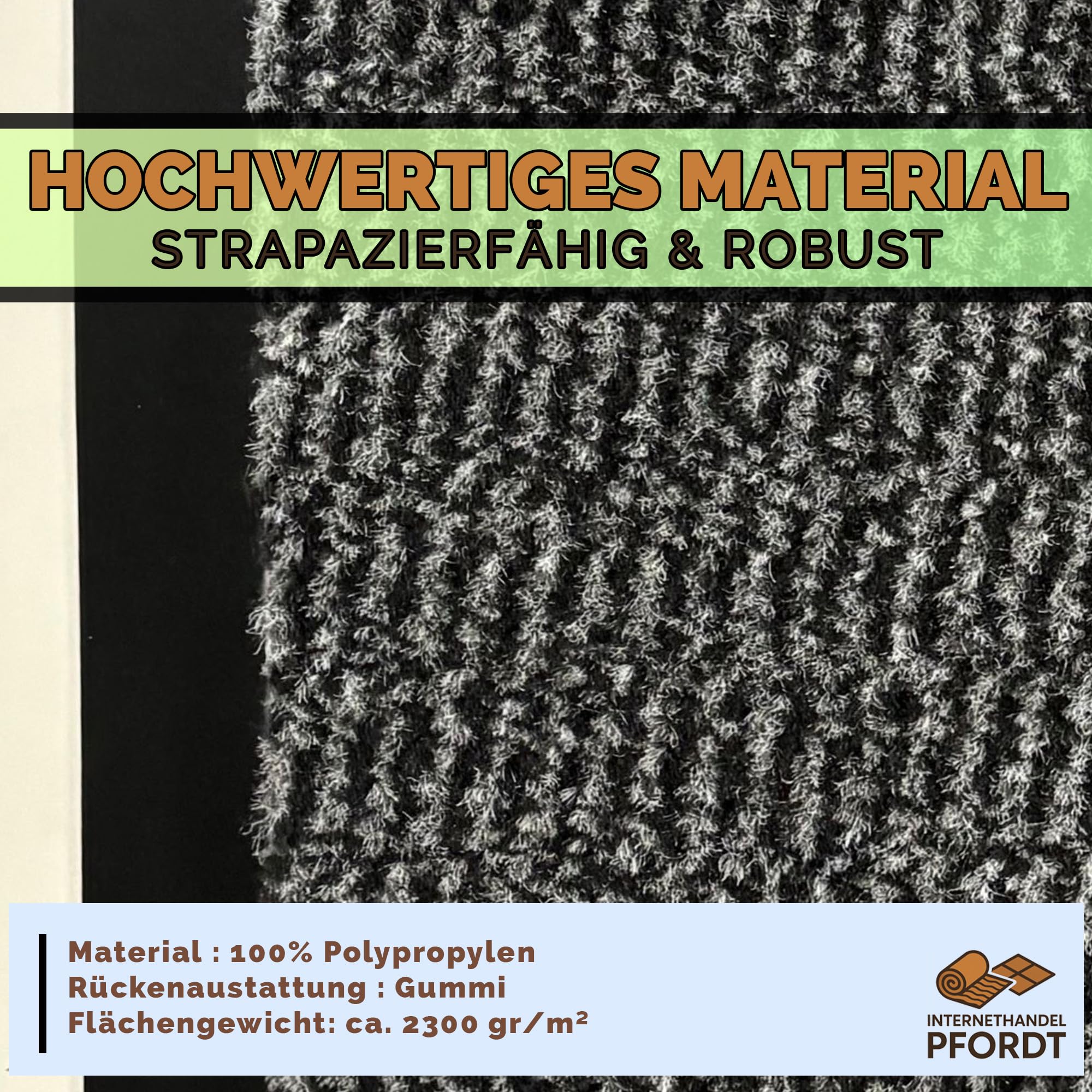 Schmutzfangmatte Anthrazit, 450x90 cm, Fußmatte rutschfest aus Polyamid, Schmutzfangläufer für innen und überdachten Außenbereich