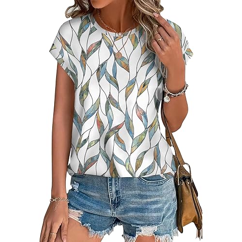 XIEERDUO Womens Tops Short Sleeve Shirts Blouses for Women Dressy Casual Cap Sleeve Tops with Curved Hem